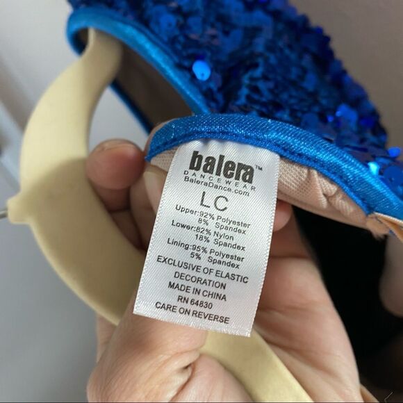 WEISSMAN Balera Dance Costume blue sequin one puff sleeve large child LC - Picture 10 of 13